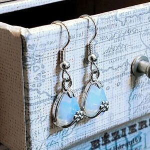 Little Teardrop Opalite Gemstone Platinum Plate Lightweight Handcrafted Earrings